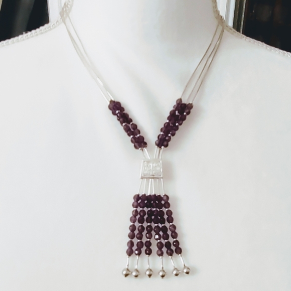 Jewelry - Vintage Sterling Liquid Silver Amethyst Tassel Necklace